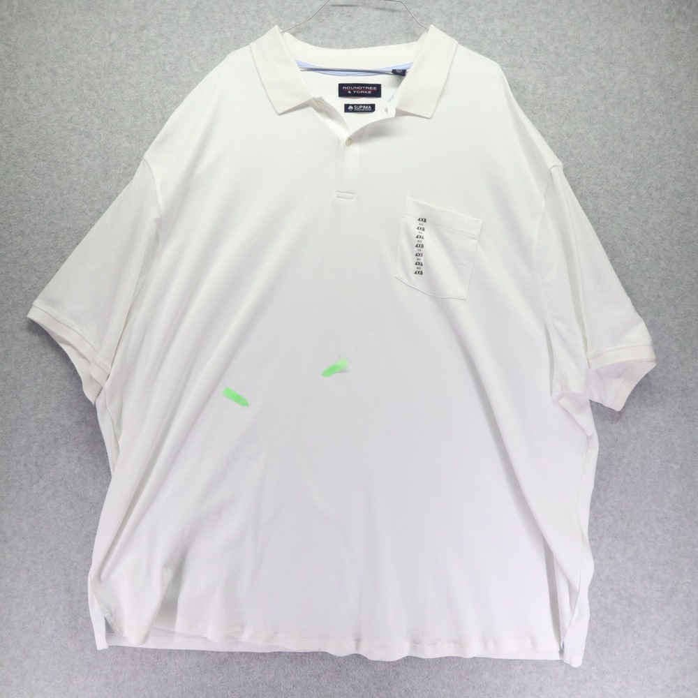 Roundtree & Yorke Polo Shirt Mens 4XB Big Golf Casual Pocket‎ White Short Sleeve
